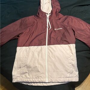 Columbia Cozy Fleece Jacket in Cream with Burgundy Trim